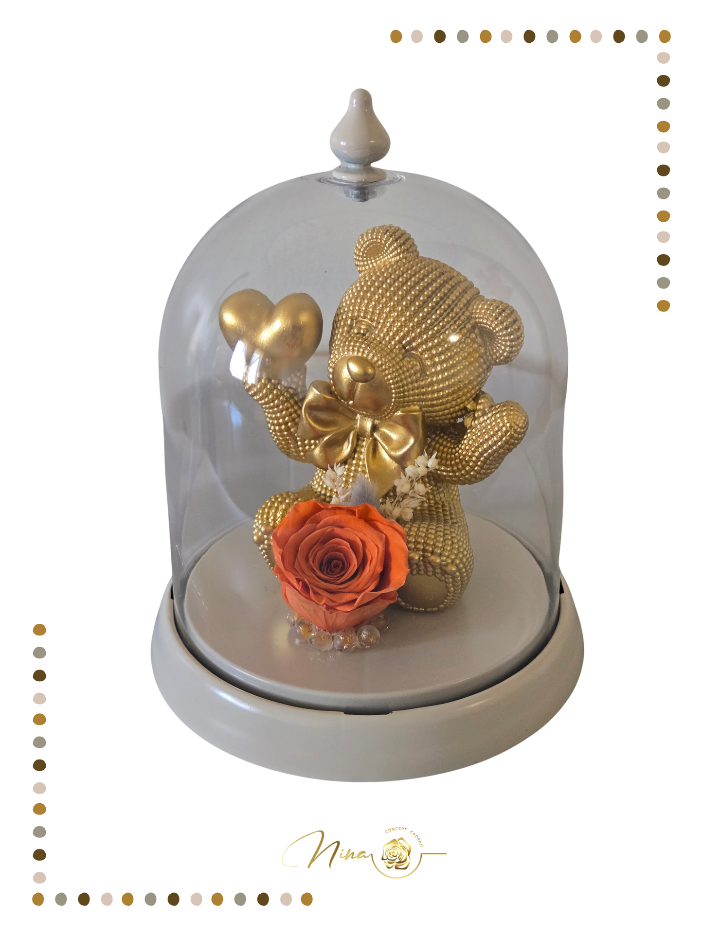 Ourson Doré Eternel sous cloche-Collection Prestige